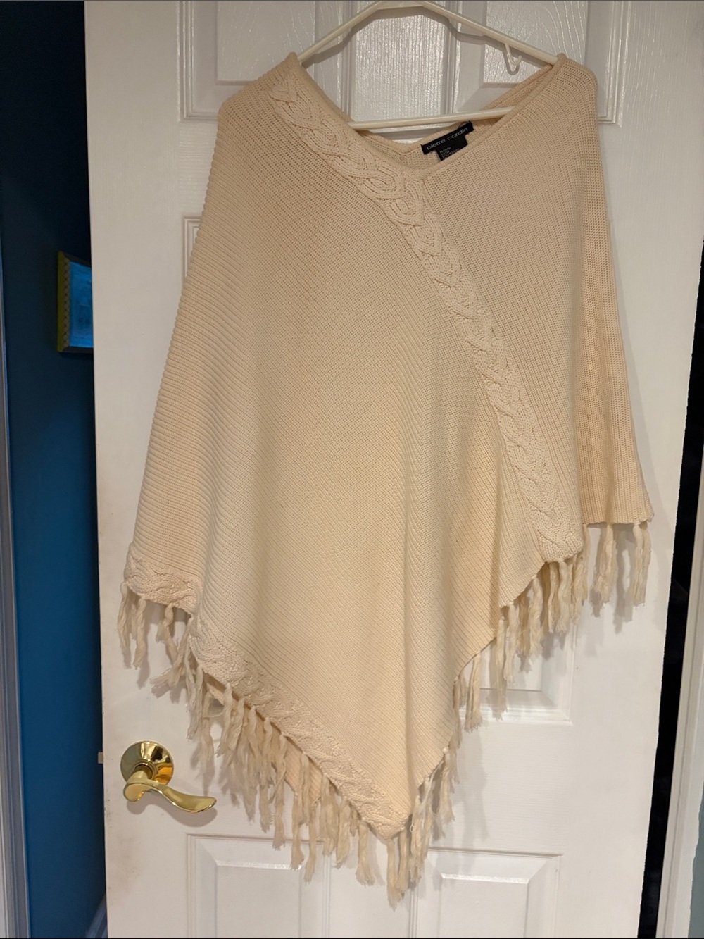 Pierre Cardin Cream Cable-Trim Fringe Poncho